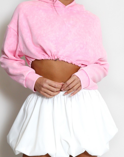 Acid Wash Boxy Cropped Hoodie