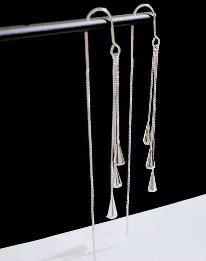 Long silver drop tassel earrings
