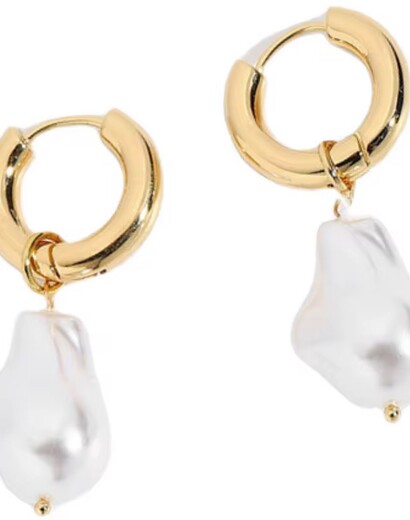 Geometric irregular pearl pendant earrings